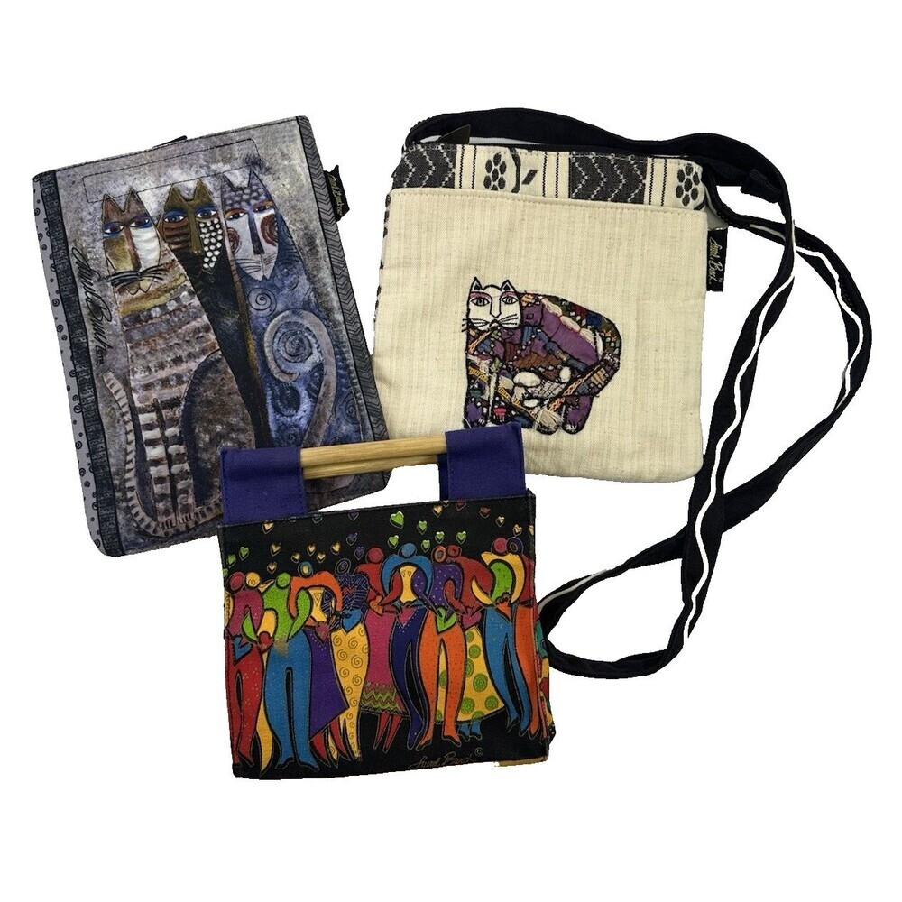 Laurel Burch Purse Lot Of 3 Crossbody Lunch Bag Handles Hearts Tablet Case Cat